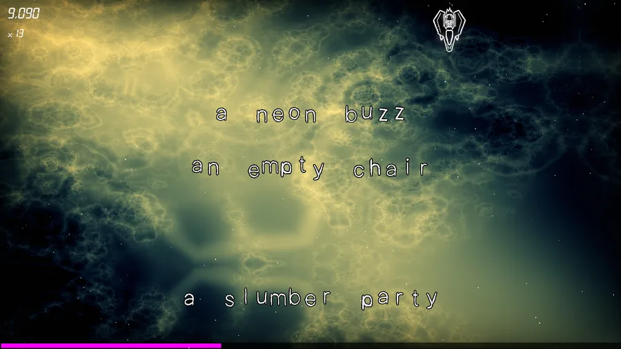 From Beyond: Arcade Edition screenshot: a neon buzz lyrics